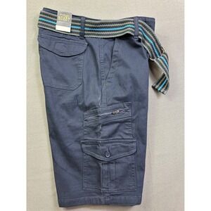 NWT Men's Indigo Beast Cargo Short Navy Wash Belted flat front pockets Size 30